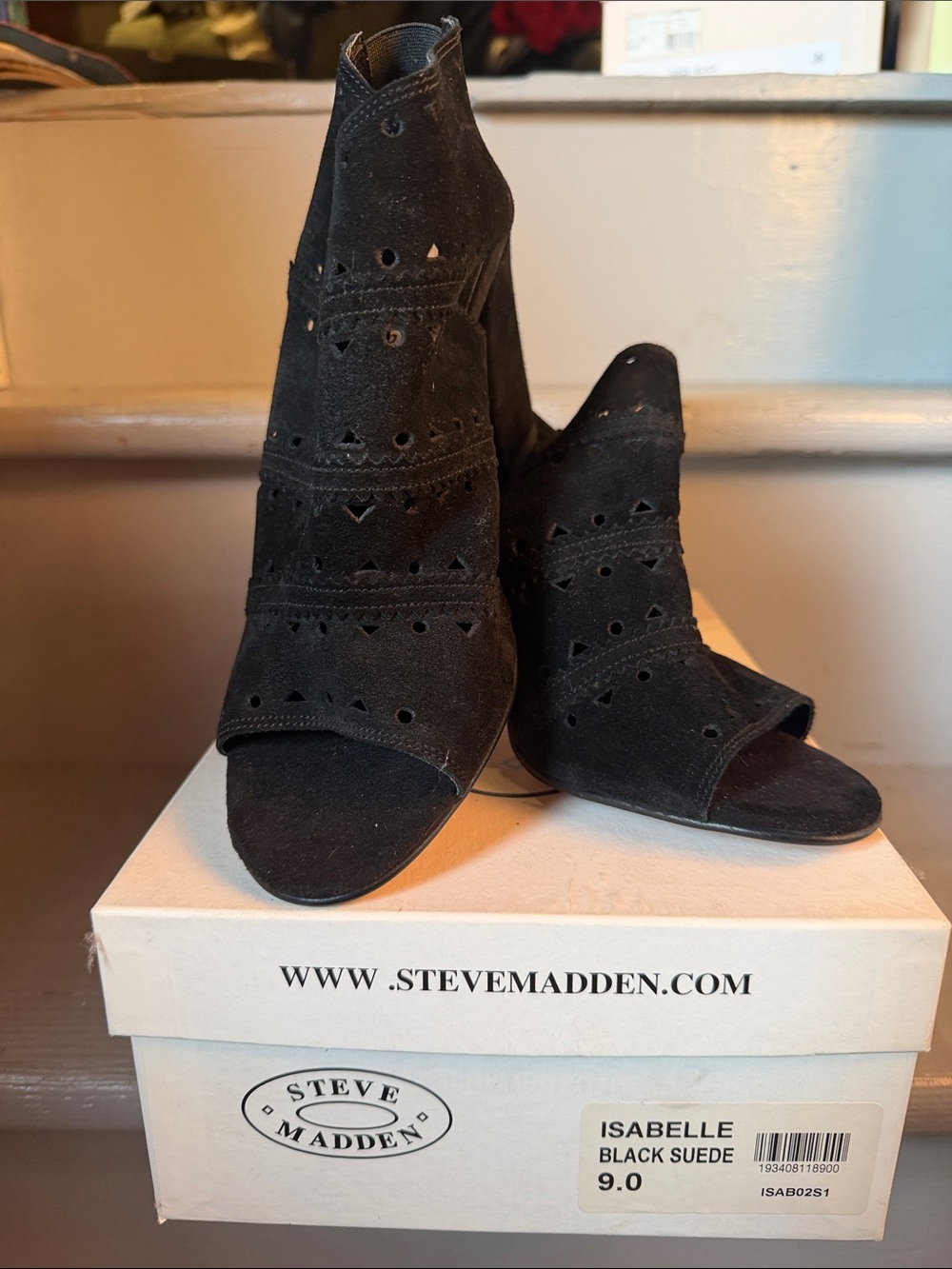 Steve Madden Black Suede Peep-Toe Cutout Booties